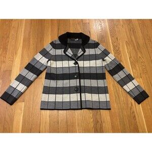 LOVE MOSCHINO Knit Virgin Wool Sweater Blazer Jacket Black Gray Geometric Size 4